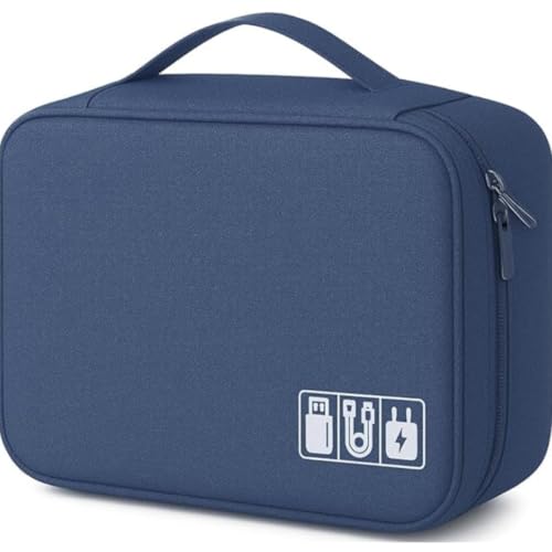 Bolsa Organizadora Para Cabos e Acessórios Eletrônicos Impermeável Estojo Multifuncional para Viagem Mundo F&s (Azul)