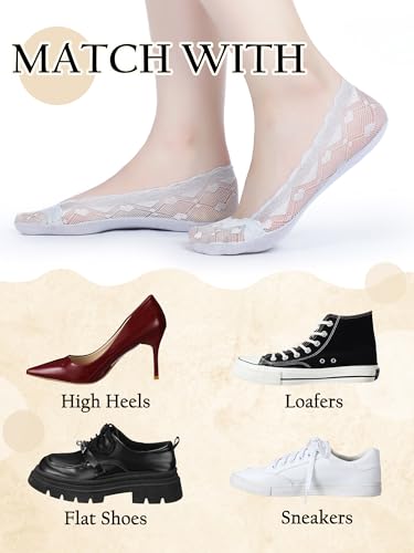 Image of 10 Pairs Womens Lace Ankle Socks Non Slip Low Cut and No Show Lace Socks Sets for Loafers Flats