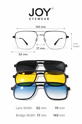 Image of Premium Tinted Eyeglasses with Magnetic Clip-On Sunglasses, 4-in-1, Matte Black Frame, Black Yellow Blue Lenses