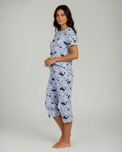 Image of Real Essentials 2 Pack: Womens Pajamas Short Sleeve Sleepwear Tops and Capri Pants Pjs Print Pajama Sets (Available In Plus)