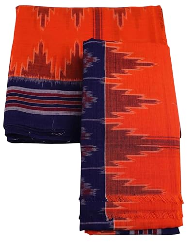 Image of Authentic Sambalpuri Handloom Cotton Unstitched Dhoti with Utari for Men | Traditional Odisha Weave Ikat Dhoti for Festive & Religious Wear