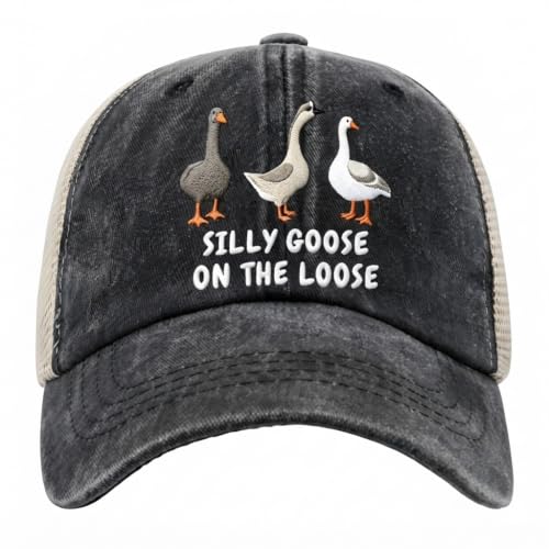 Image of Funny Goose Hat Silly Goose On The Loose Trucker Hat Women Vintage Mesh Cap for Summer