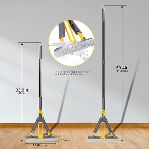 Image of Premium Sponge Hands-Free Squeeze Mop Pocha: Quick-Dry, Superior Water Absorption, Ideal for Bathroom Floor and Wall Cleaning with Long Handle