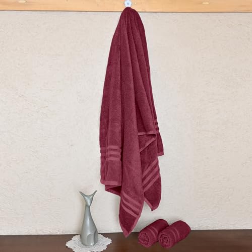 Image of Divine Casa Cotton Towel Set 1 Bath + 2 Hand Towels Maroon, 550 GSM Ultra Soft & Highly Absorbent, Bath 150 x 75 cm & Hand 60 x 40 cm