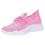 Women's Ladies Multicolor Anti-Slip Sneakers Walking Running Casual Lace-up Shoes (Pink, 8.5)