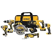 DEWALT Power Tools Set 20V MAX, 6 Tools Cordless Power Tool Combo Kit , 2 Batteries, Charger, Hammer Drill Driver, Impact Driver, Circular Saw, Reciprocating Saw, Oscillating Multi-Tool,LED (DCK694P2)