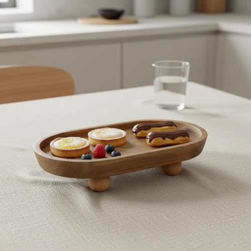 Bandeja redonda de madera ovalada para soporte de elementos pequeños 5
