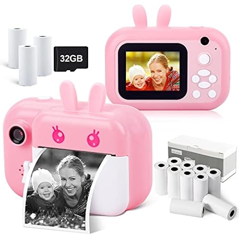 MINIBEAR Instant Camera for Kids Digital Camera for Girls Toddler Camera & 10 Rolls Print Paper for Kids Instant Print Camera Refill Print Paper Cover