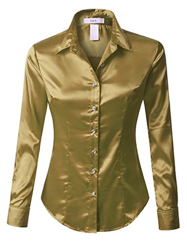 RK RUBY KARAT Womens Long Sleeve Satin Blouse with Cuffs