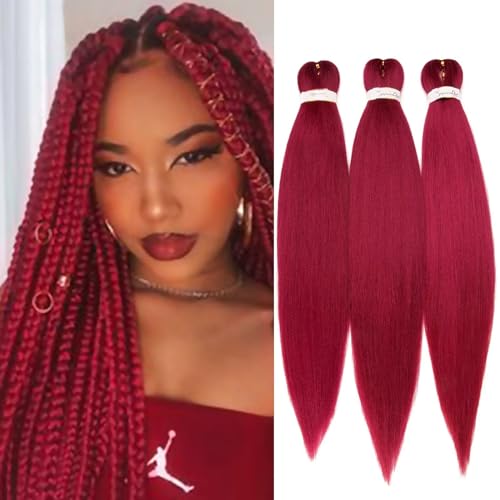 TESS 50 cm Pelo para Trenzas Africanas Rojo, Preestirado Trenzas Postizas 3 Paquete Pelo Sintetico para Trenzas 90g/Paquete Cabello Sintético (Rojo-3 Paquete)