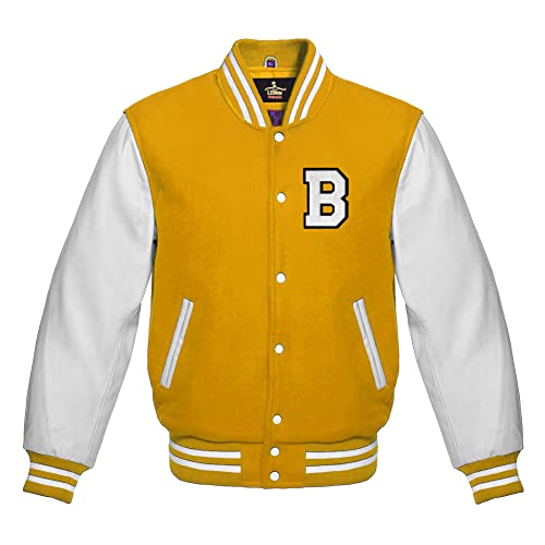 Men's Varsity Baseball Letterman Bomber Wool & white Genuine Leather Sleeves B Logo Jacket