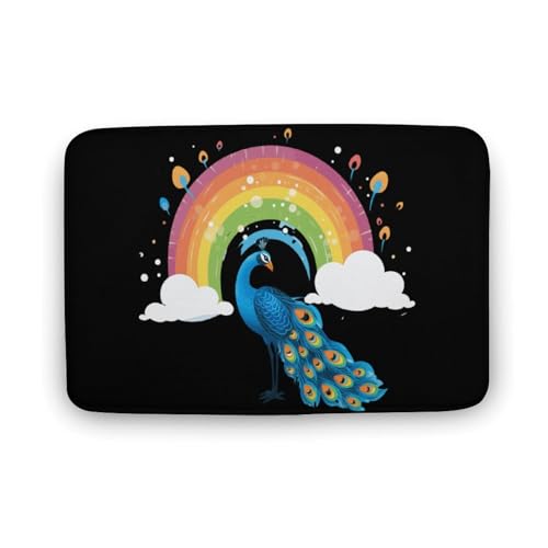 Rainbow Peacock Coral Velvet Rugs Non-Slip Bathroom Rugs Soft Kitchen Rug Floor Carpet for Home Decor 19.7