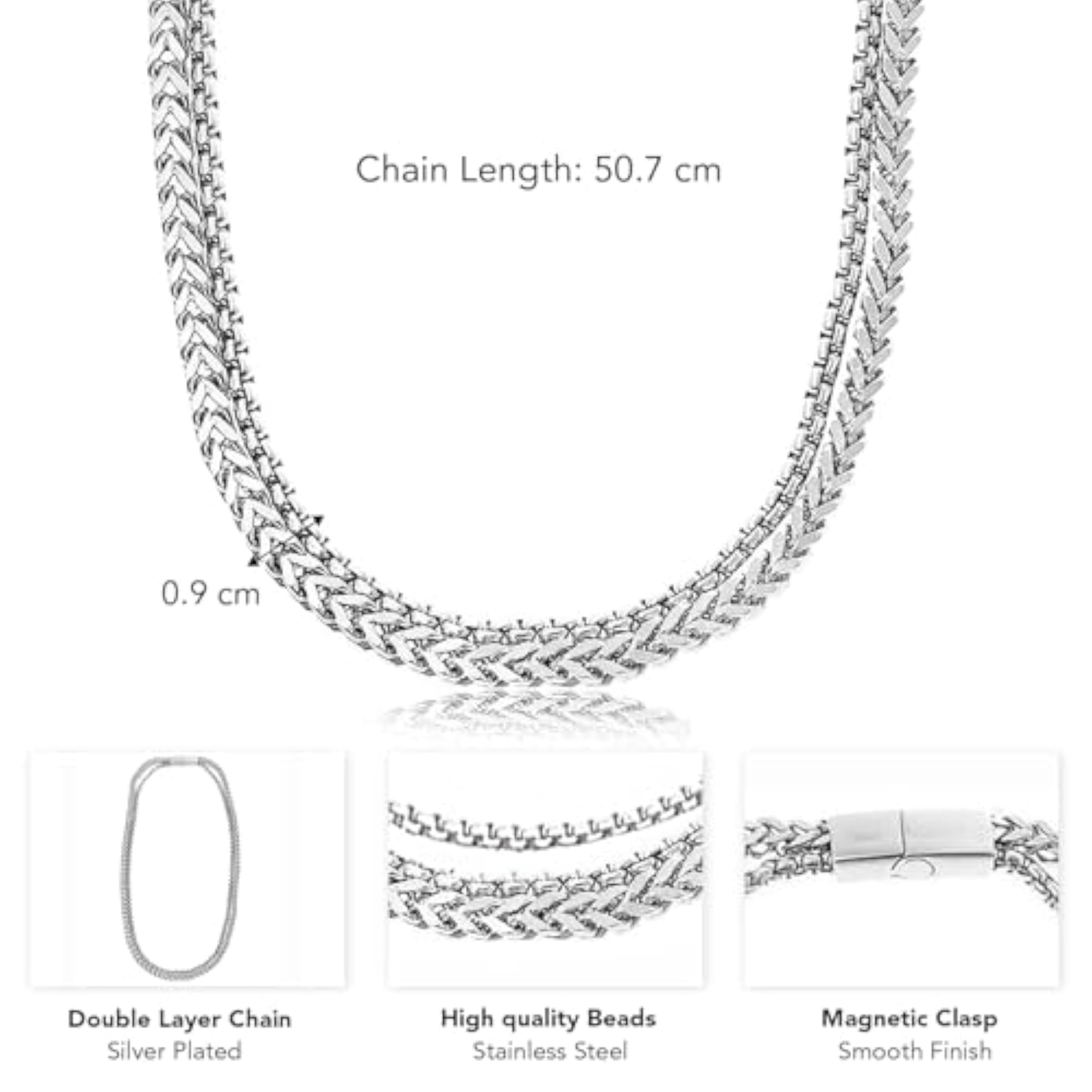 Men's Silver Plated Stainless Steel Wheat Chain Necklace