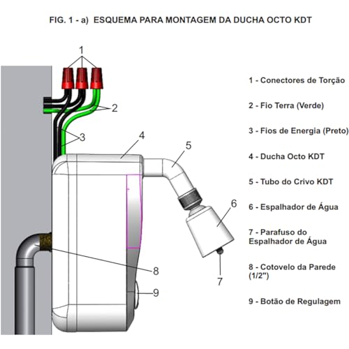 Ducha Elétrica KDT Octo 8T 8800W 220V 8 Temperaturas Silenciosa Chuveiro Prata