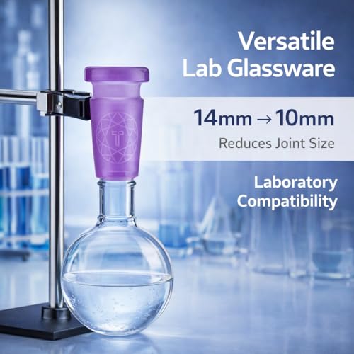 Image of Terporium Borosilicate Glass Reduction Adapter (Single) | Laboratory Glassware Connector | 14mm Male to 10mm Female Scientific Glass Adapter Lab Glassware | Lime Purple
