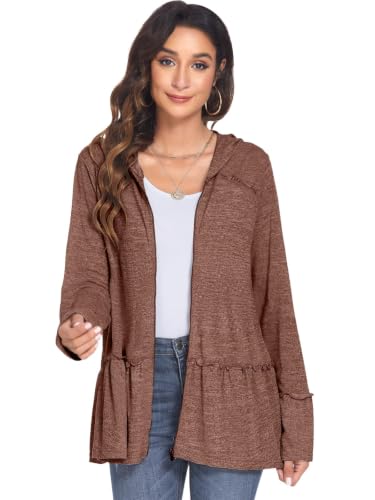 Image of DEESHA Plus Size Zip Up Hoodie for Curvy Women Spring Ruffle Hooded Sweatshirts Jacket Cardigans Lightweight