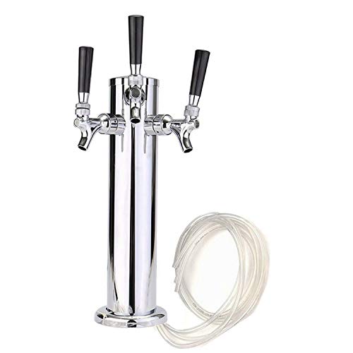 LoveDeal Stainless Steel 3 Tap Draft Beer Tower, Beer Kegerator Tower Dispenser Kit with Triple faucet, Hose, Keg Wrench - 3" Diameter