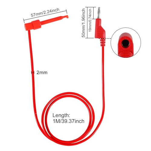 Image of 5pcs Test Leads 4mm Stackable Banana Plug to Crocodile Alligator Clips Flexible Cable Wire 3.3ft /1m for Multimeter Electrical Testing (Banana Plug to Test Hook)