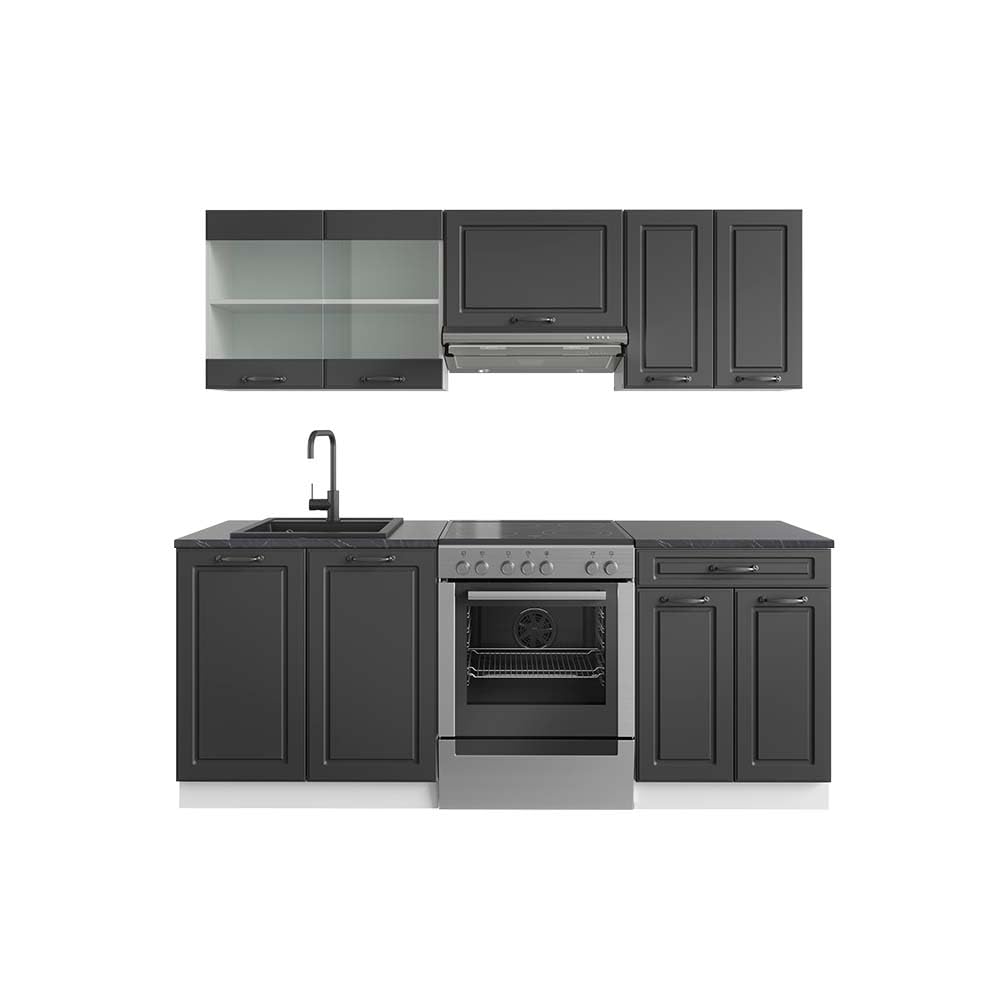 Vicco Cucina componibile R-Line, Antracite rustico/bianco, 200 cm, PL Antracite, adatto per l'espansione individuale con moduli aggiuntivi