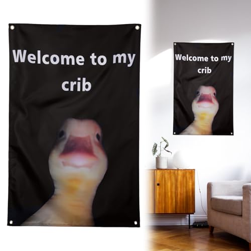 Hpmjz Funny Duck Flag Welcome to My Crib Tapestry 2x3 Feet Home Decoration Wall Art Backdrop with Brass Grommets for Room College Dorm Bedroom Indoor Outdoor Parties Man Women Easter