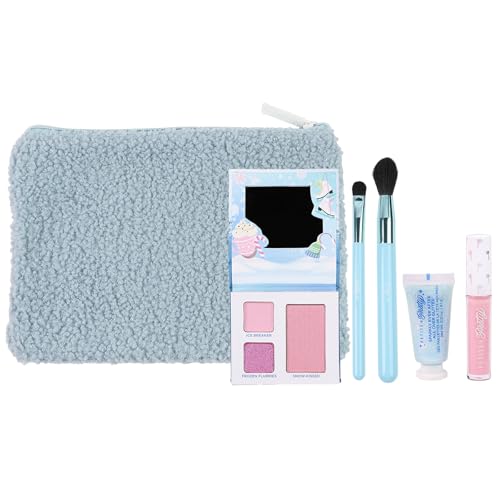 Petite n Pretty Sparkle Storm Makeup Gift Set for Kids Tweens and Teens - Cool Vibes Eye & Cheek Palette Brushes 10K Shine Lip Gloss Sparkly Ever After All Over Glitter in Blue Sherpa Bag