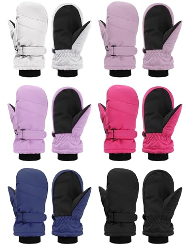 Image of Newcotte 6 Pairs Winter Ski Mittens Kids Waterproof Warm Snow Gloves for Boys Girls Cold Weather Outdoor Activities