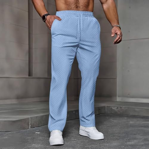 Mens Elastic Waist Pants Casual Drawstring Straight Leg Slacks Textured Trousers Fashion Loose Fit Pant with Pockets4
