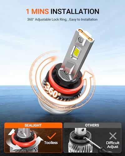 Image of SEALIGHT 9005 H11 Bulbs, 180,000LM 14X Brightness, HB3 H8 /H16 /H9 6500K Cool White LED Bulbs, IP68 Waterproof 70000Hrs Lifespan, 5X Heat Dissipation driving LED Bulbs, Plug and Play, 4 Pack