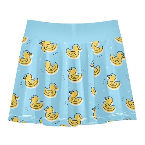 Girls Tennis Skirt Yellow Rubber Duck with Shorts and Pockets for Golf Running School Athletic Skorts M3