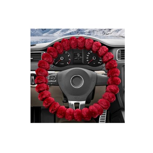 VCYOPN Fluffy Car Steering Wheel Cover, Soft Warm Plush Vehicle Steering Wheel Protector, 14.5-15 Inches Cute Anti-Slip Automotive Handle Cover for Women Girl, Car Accessories (Red)