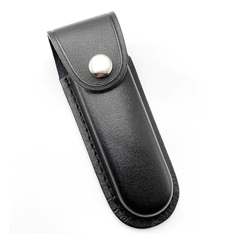 streeHerjjkeA1 Leder-Messerscheide für Gürtel | wasserdichte Klappmesser-Hülle mit Druckknopf & Gürtelschlaufe | Outdoor-Taschenmesser-Etui für Camping, Jagd, Wandern (Größe 12cm, Schwarz)
