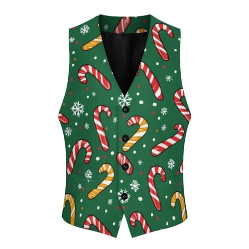 Candy Canes Men's Suit Vests Business Formal Dress Vest V-Neck Waistcoat for Wedding Casual4