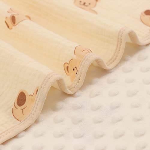 Image of Baby Fleece Blanket for Boys Girls, Double-Sided Minky Muslin Blankets with Dotted Backing, Nursery Newborn Bed Blanket, 39 x 43 Inches (Bear)