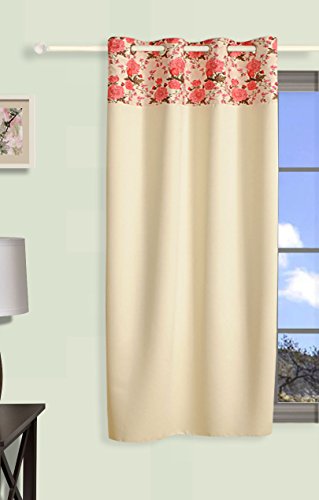 Image of Swayam 100% Blackout Polyester Window Curtain for Living Room & Bedroom | 5 Feet | Room Darkening Curtain with Eyelets | Pack of 1 | Solid Design - Cream & Pink