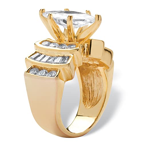 PalmBeach Yellow Gold-plated Sterling Silver Marquise Cut Cubic Zirconia Step Engagement Ring Sizes 5-102