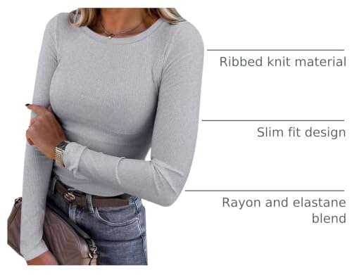 Image of ANRABESS Women Long Sleeve Shirts Rib Knit Slim Fit Tops Basic Tee Spring Outfits Casual T-Shirt Underscrubs Layer Clothes