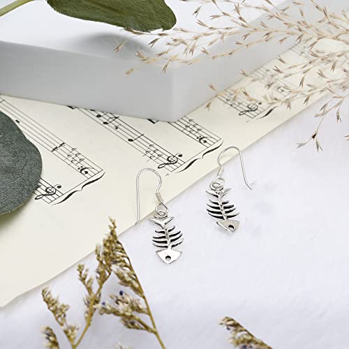 AeraVida Charming Funky Fishbone Skeleton .925 Sterling Silver Dangle Earrings | Casual Sterling Silver Dangle Earring for Women | Jewelry Gift3