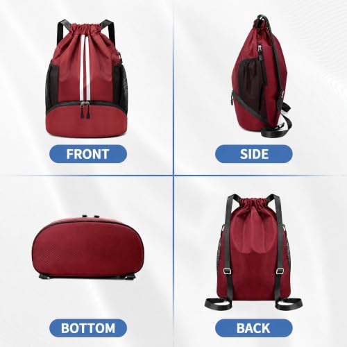 Image of JELUTAR Drawstring Backpack Gym Bag with Shoes Compartment, Burgundy