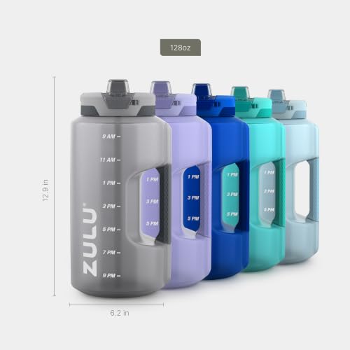 Image of ZULU Goals 128oz BPA-Free Gallon Water Jug with Time Markers, Gray