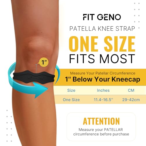 Fit Geno Knee Strap Patella Support: Knee Band for Patellar Tendon Pain Relief - Knee Brace for Tendonitis Jumpers Running Sports Basketball Men Women 2 Packs (Black)