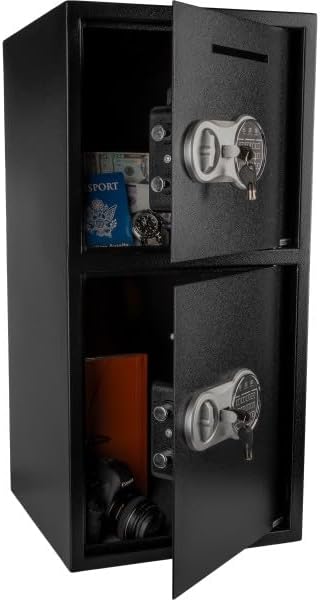 Electronic Safe Deposit Box - Drop Safe with Digital Keypad and 2 Sets of Manual Override Keys for Business Cash Drops or Home Safety by Stalwart (Black)