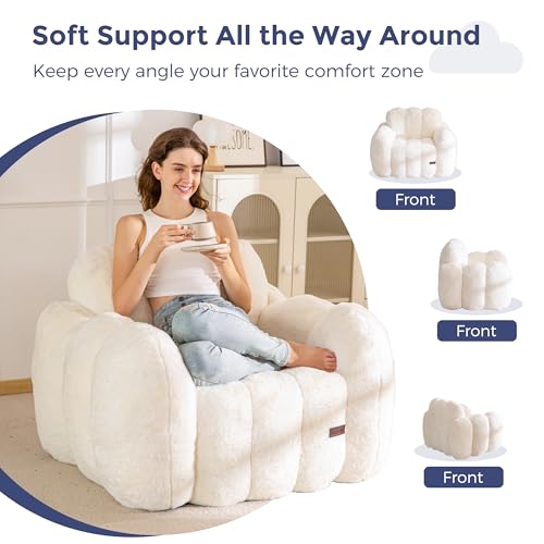 Image of MAXYOYO Bean Bag Chair, Cloud Shaped Bean Bag Sofa for Adults, Soft Stuffed Lazy Floor Sofa with Supportive Filling, Comfy Single Couch for Living Room, Bedroom, Apartment, Beige