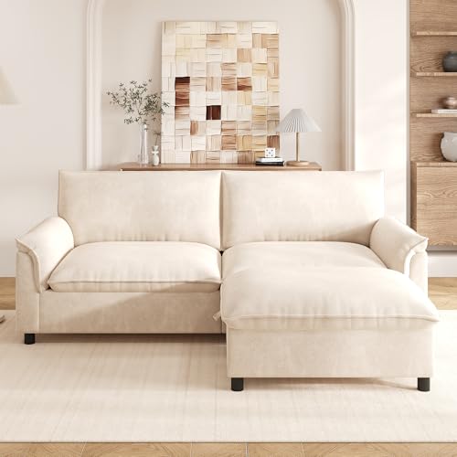 Sofá en la nube de diseño profundo tapizado en chenilla beige premium 5
