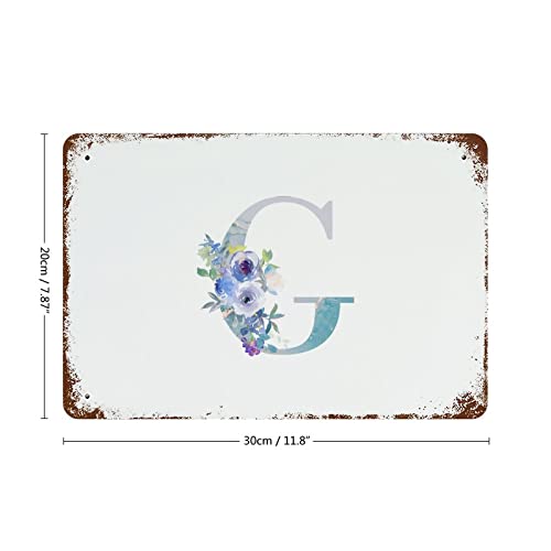 Plaque en métal avec monogramme floral G bleu 30x45 cm pour déco murale