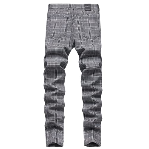 Keevoom Plaid Pants For Men, Mens Stretch Skinny Flat-Front Casual Slim Fit Business Dress Chinos Pants(T4,34) Grey #TOP1