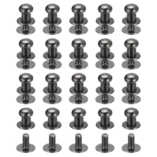 QUARKZMAN 6mm Clou à Tête Sphérique Avec Rivets à Vis, Lot de 20 Rivets à Tête Ronde Pour La Création de Cuir Artisanal, Sac à Main, Ceinture, Couleur Noir Métallisé