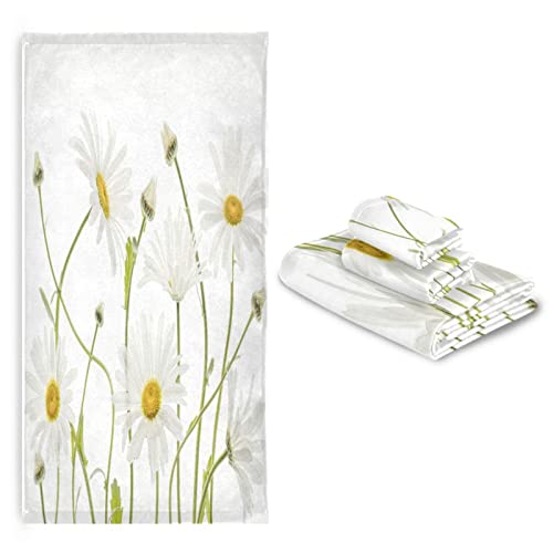 Hatesah Bath Towels Set Rustic White Daisy Summer Flowers Nature Floral Luxury Towels Soft Absorbent 3 Piece Bathroom Towels Set,1 Bath Towel,1 Hand Towel,1 Washcloth,Decorative Towels For Spa,Gym #TOP6