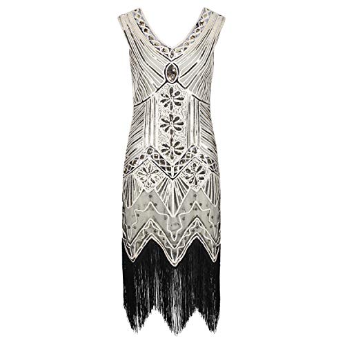 Ro Rox Georgia Vestido de la Aleta 1920 Great Gatsby Flapper - Champagne (44) Cover