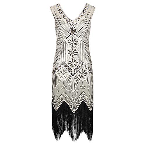 Ro Rox Georgia 1920s Dress for Women - Peaky Blinders Flapper Dress - V Neckline Sleeveless with Side Zipper Closure - Ideal for Gatsby, Costume, Cocktail, Art Deco Themed Parties, Champagne, S