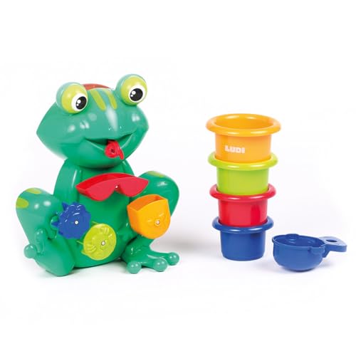 LUDI - Coffret de Bain Grenouille - Moulin à Eau et Aspergeurs - Pour Bébé dès 10 mois - 3 Verres Gigognes - Développe la Motricité et l'Imagination -...